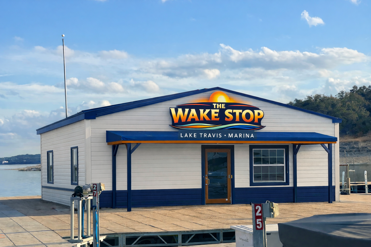 The Wake Stop store on the dock